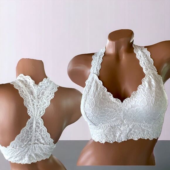 S🅾️LD Felina Intimates l White l Scalloped Lace l Racerback l Bralette, Bra l M - Picture 1 of 11